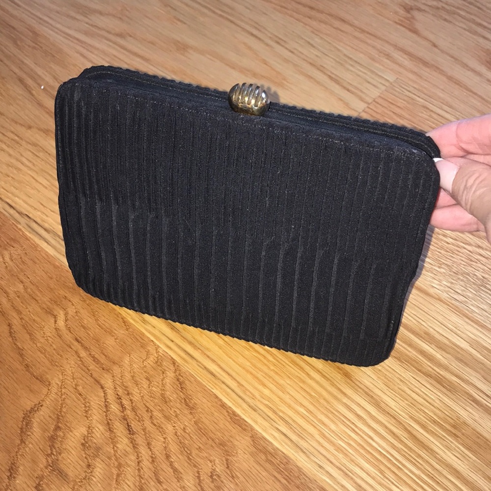 Classic Black Ribbed Clutch with Gold Clasp